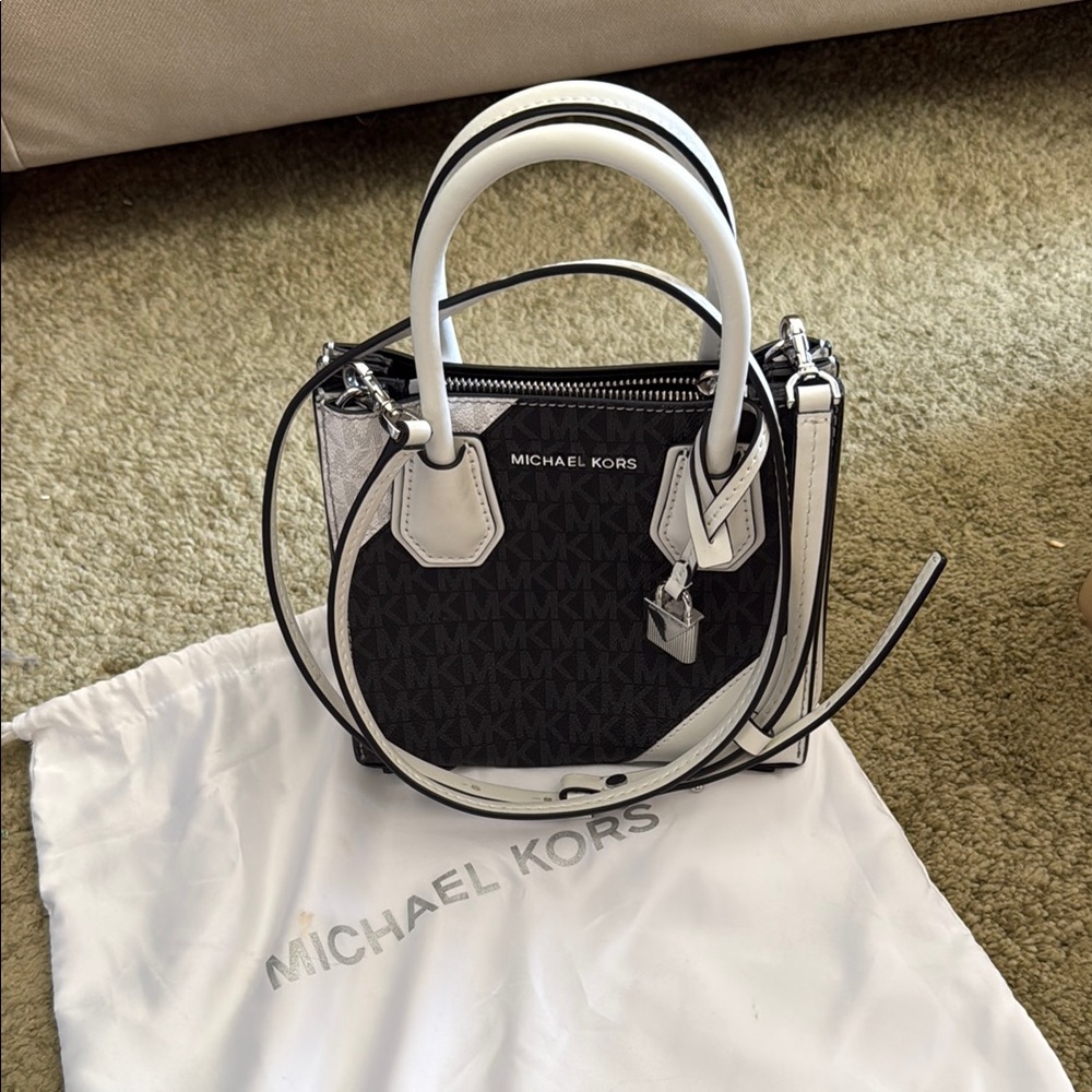 Michael Kors Black and White Mini Bag with Silver Hardware - Picture 1 of 4